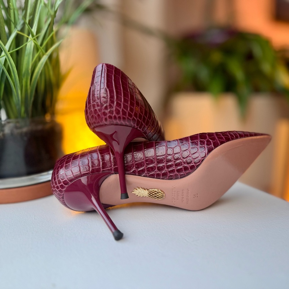 NWT Aquazzura Dark Red Croc-Embossed Heels - Picture 4 of 10
